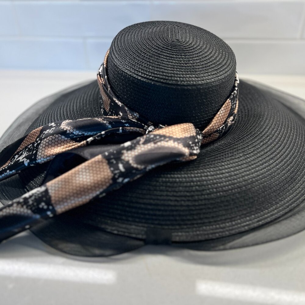 Kentucky Derby Braided Hat  with 11 " Brim Black Oversized Black Sinamay around
